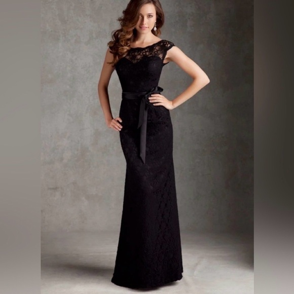 Morilee By Madeline Gardner Dresses & Skirts - Morilee Black Lace Mermaid Hem 696 Maxi Event Dress with Satin Waist Tie. Size 8